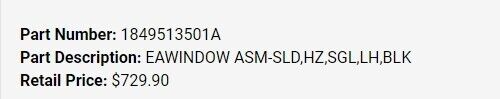 Winnebago RV - Emergency Exit Window P/N 184951-35-01A