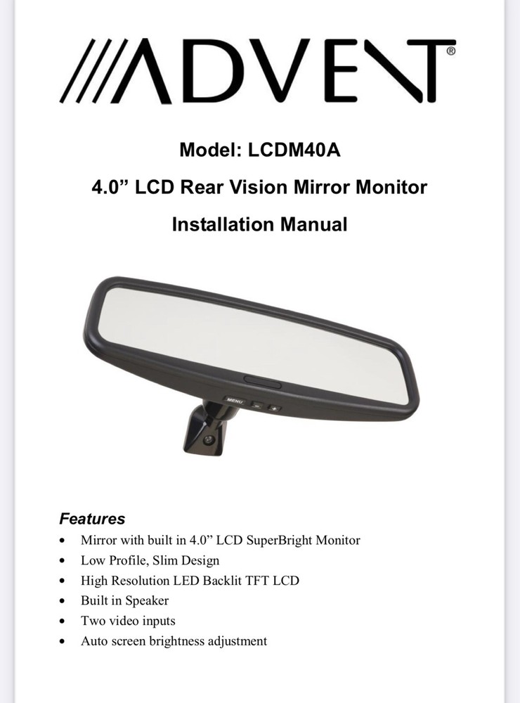 Advent ADVENT LCDM40A Rear View Mirror Incomplete