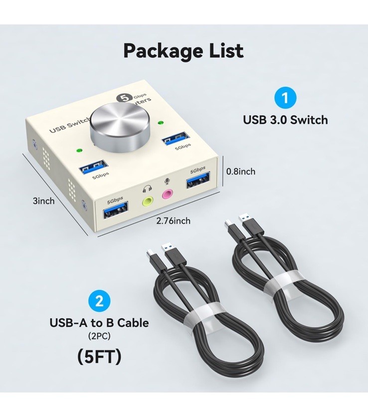 USB 3.0 Switch 2 Computers Sharing USB A 4 Port Switcher Sharing Keyboard and...
