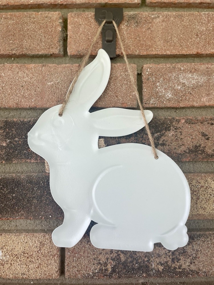 Spring Blue Gingham Hanging Metal Bunny