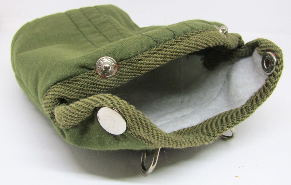 8" Green Plastic Canteen with Cloth Cover.