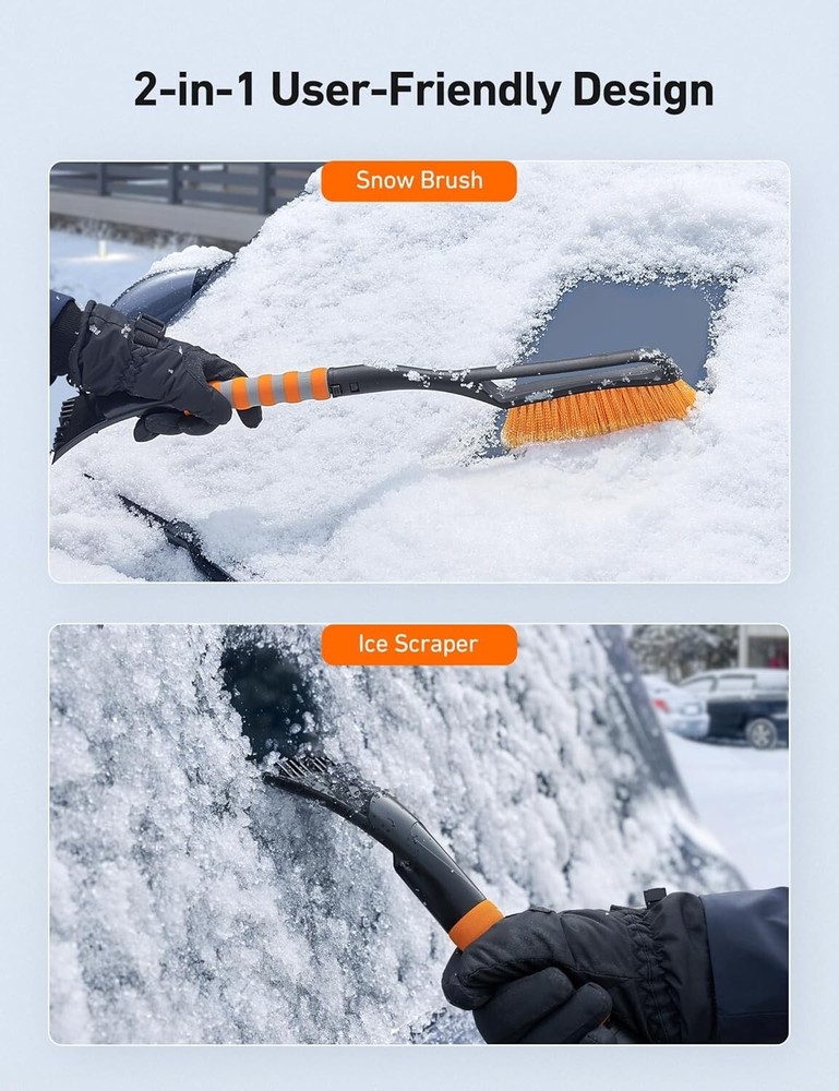 27" Dual Function Snow Brush and Ice Cleaner - Lightweight, Durable Orange Tool