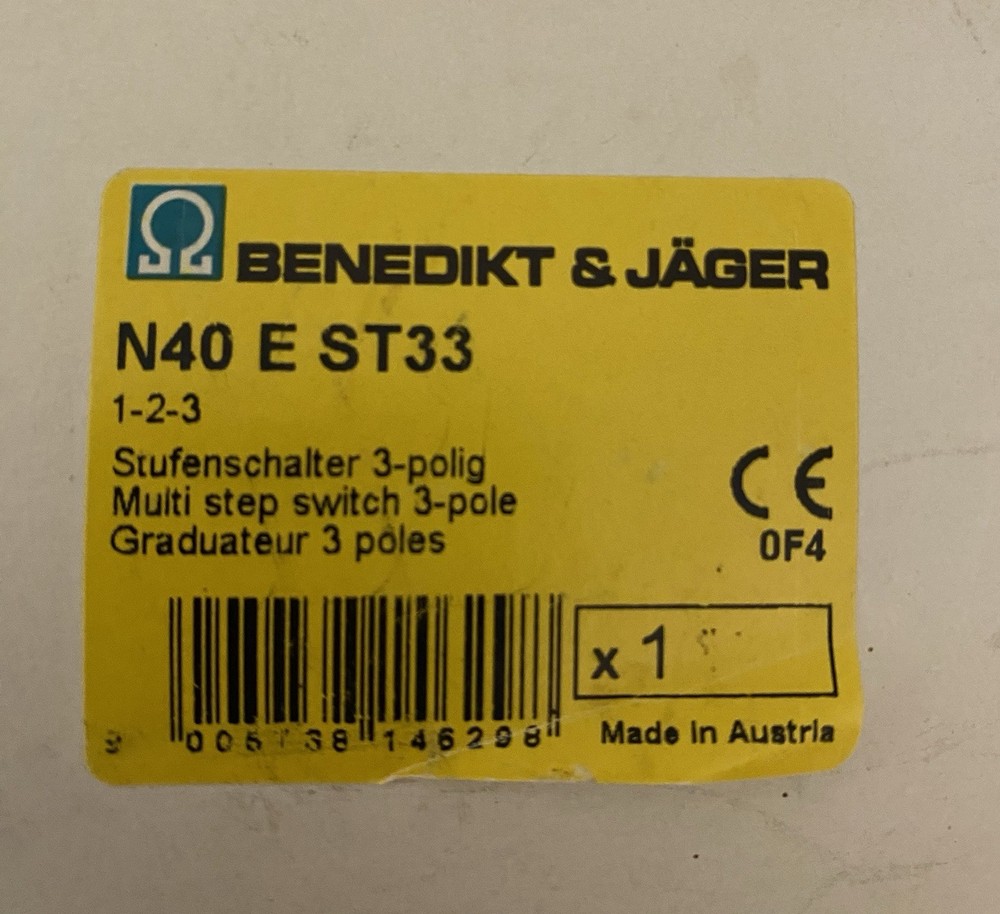 Benedikt & Jager 3 position rotary switch N40 E ST33 multi step switch