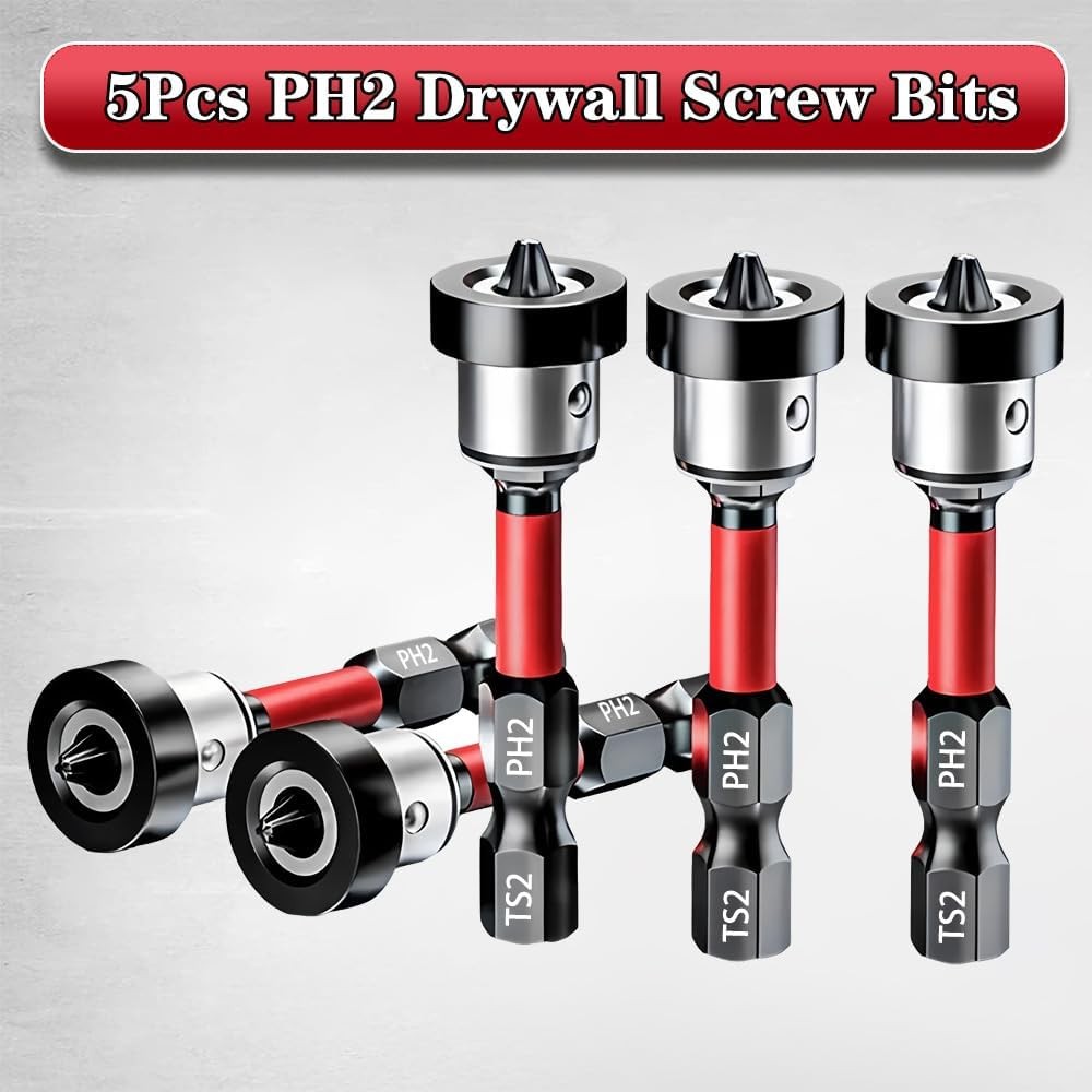 5pcs Drywall Screw Setter, Magnetic Positioning Screwdriver Bits PH2 Bits,...