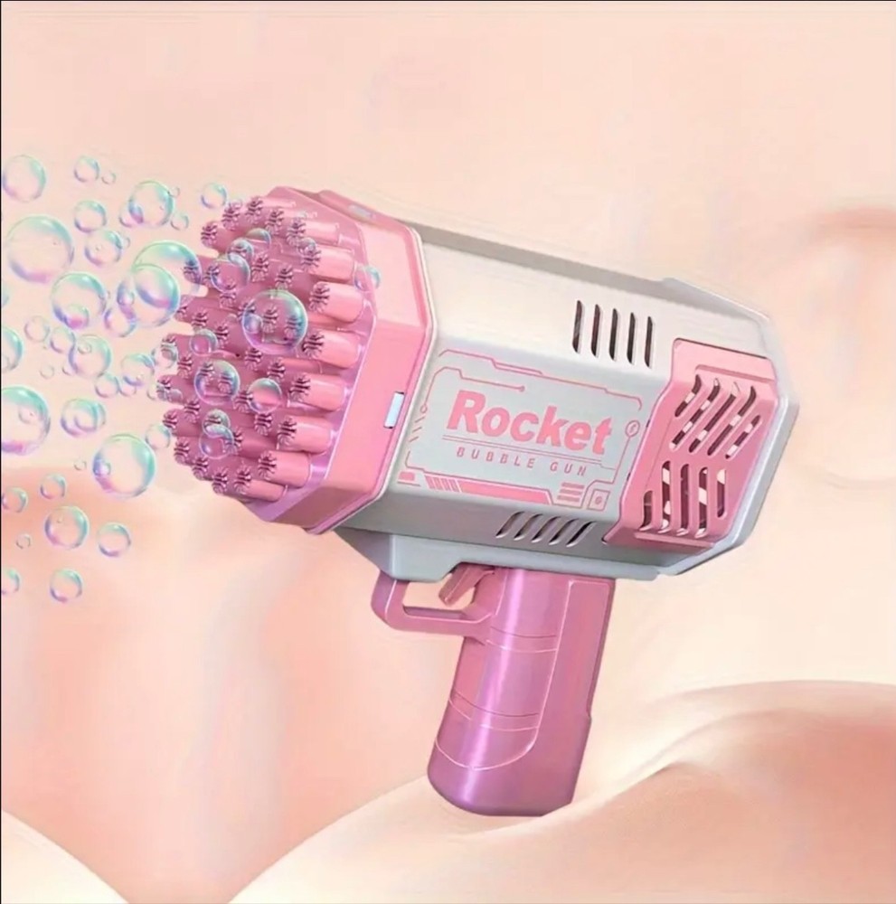 Rocket Bubble Gun – LED Light Automatic Bubble Machine Toy with 40+ Holes