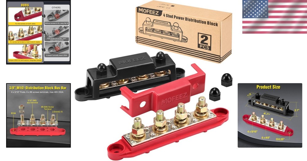 Power Distribution Block Bus Bar, 250A 48V Pair