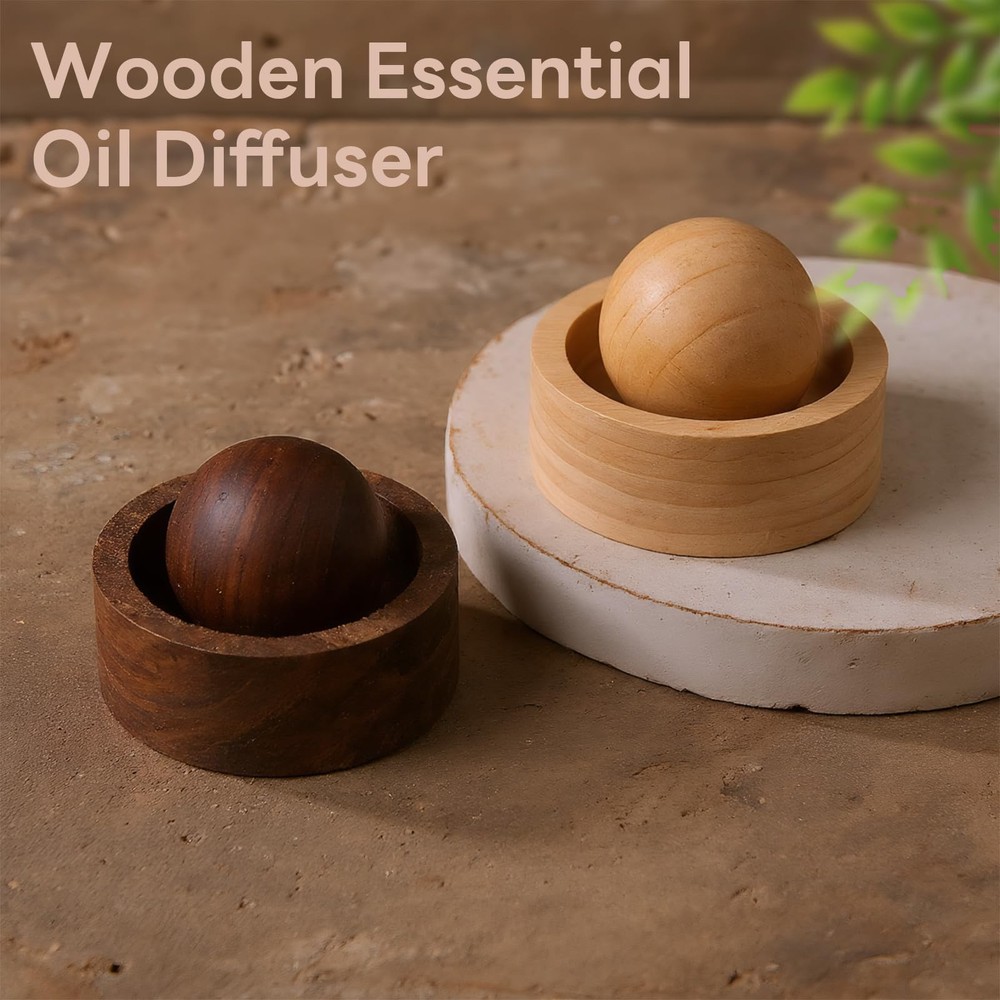 Wooden Essential Oil Diffuser - Round Ball Aromatherapy Medium, Walnut