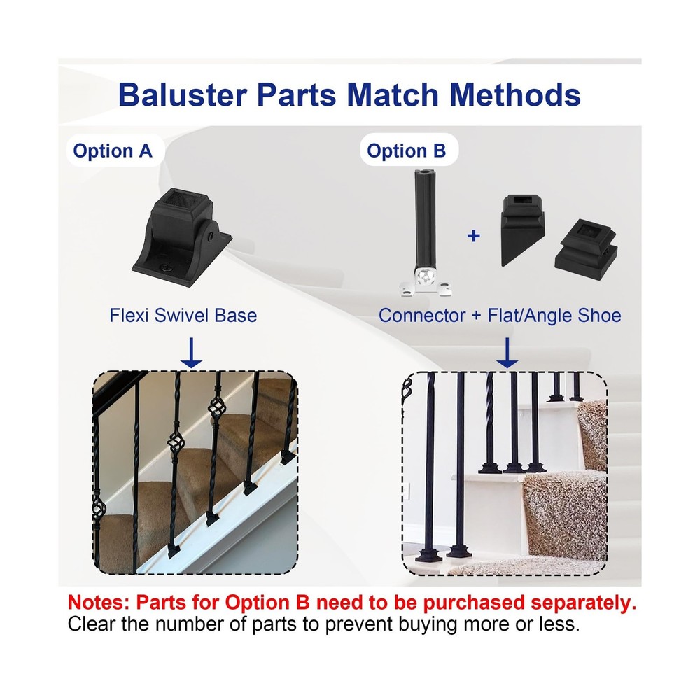 10-Pack Iron Balusters Staircase Rectangular Hollow Stair Spindles Square Cra...