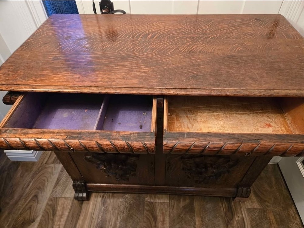 Antique Tiger Oak Buffet Sideboard Decorative