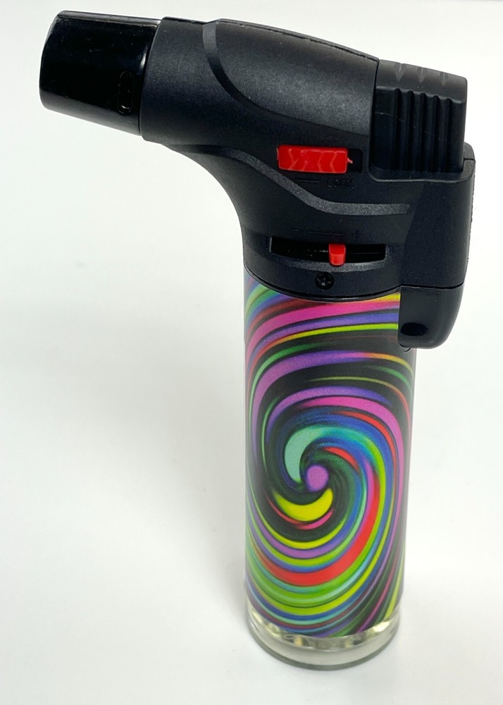 12 Pack Jumbo 4" Single Jet Flame Torch Gun Lighter Refillable Lockable Swirl