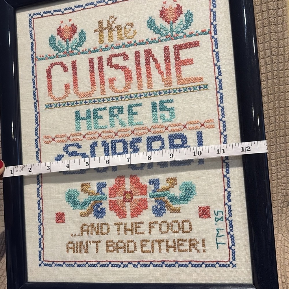 VTG Kitsch Framed Cross Stitch Sampler Kitchen Granny Grannycore Cottagecore