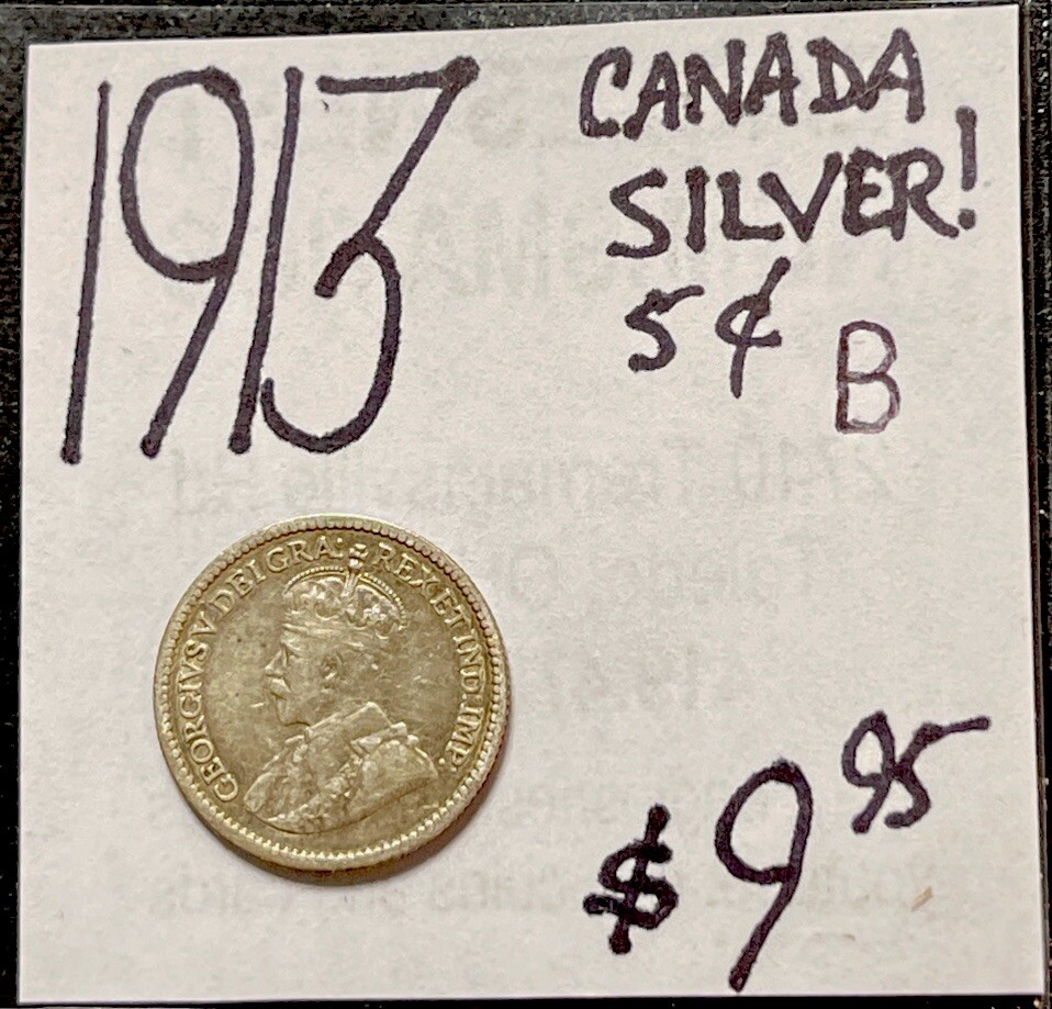 1913 Canada 5 Cent Silver World Coin. ENN Coins