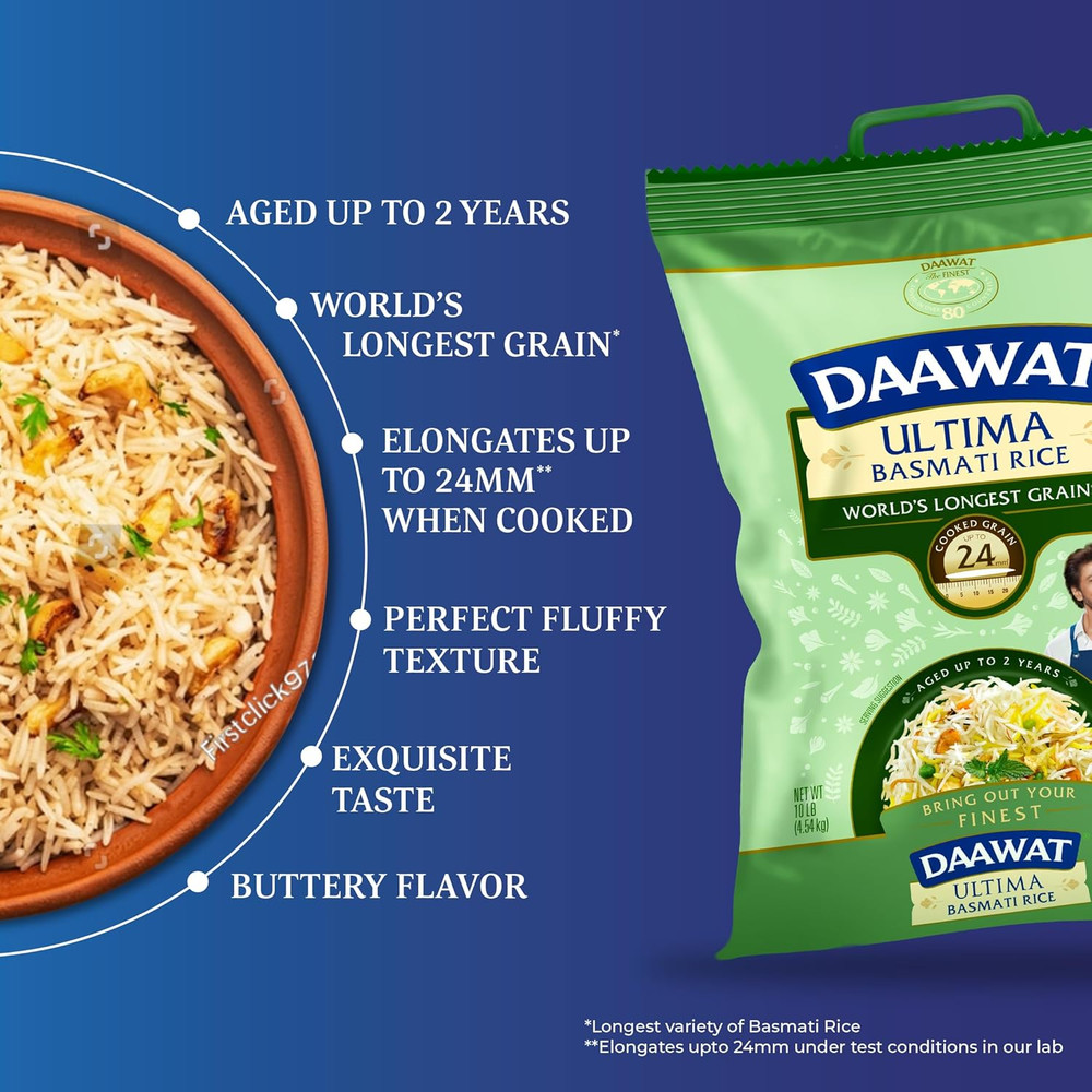 Ultima Basmati White Rice - Authentic Extra Long Grain Basmati Rice - 10 Lb Bag