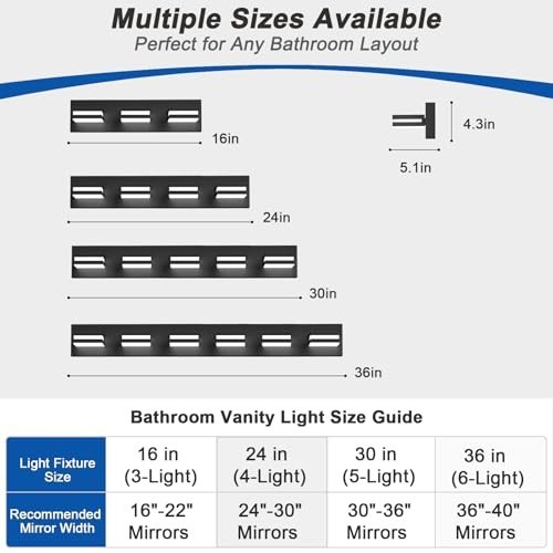 Dimmable 4-Light LED Bathroom Vanity Lights, 360° Rotatable Matte Black Wall Fix