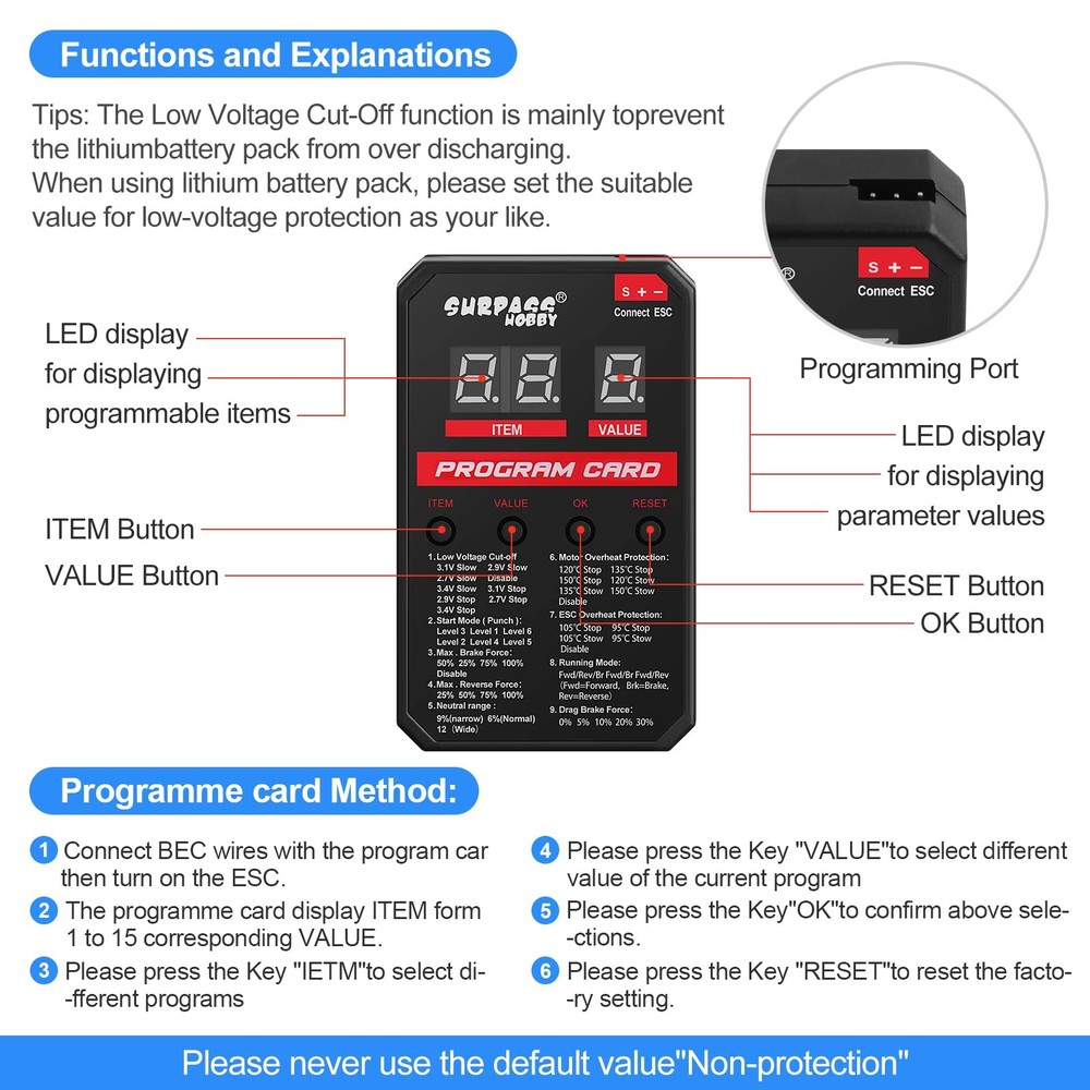 Surpass Hobby ESC Programming Card RC Car Electronic Speed Controller LED Progra