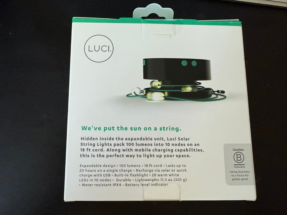 MPOWERD Luci Solar String Lights 18ft USB Rechargeable Warm White NEW