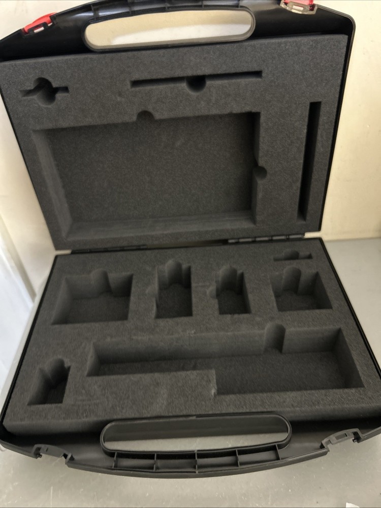 Plastic portable storage or tool box with red snap locks