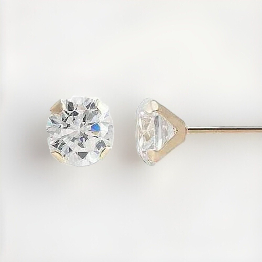 Genuine Natural Diamond Stud Screw Back Earrings in Solid 14k Yellow gold - 2mm
