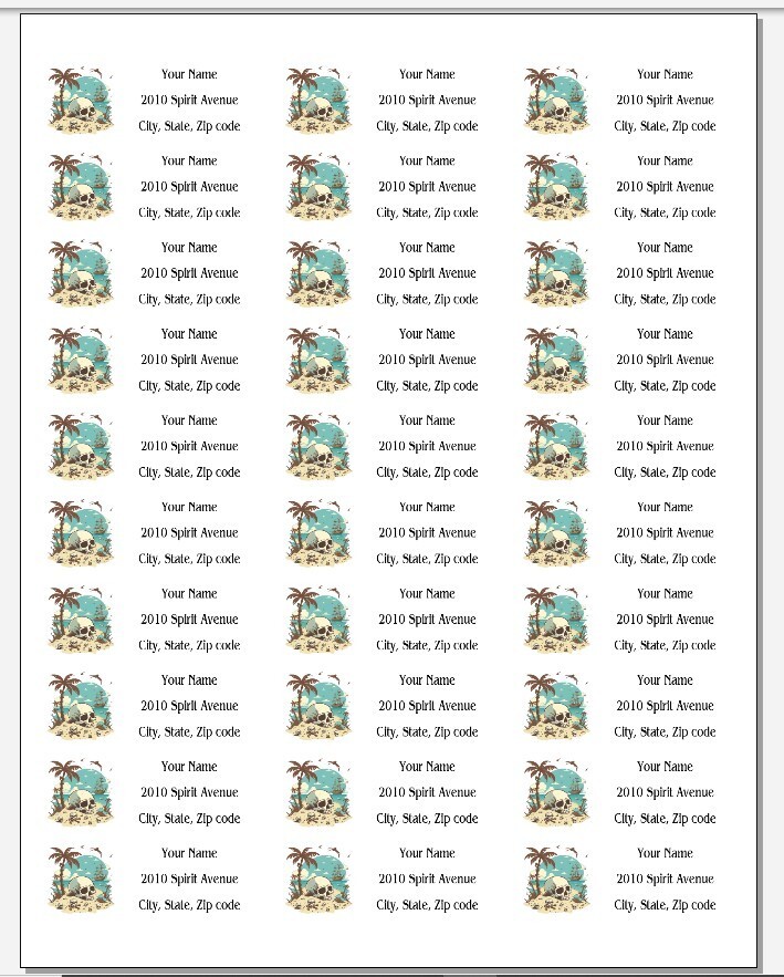 150 Pirate Skull Beach Palms Mailing Return Address Labels Personalized