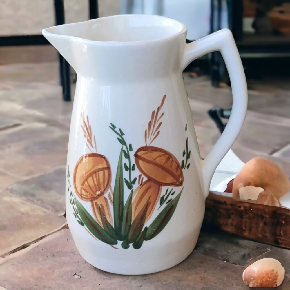 1960's Mushroom Ceramic Pitcher Small 7"  Mid-Century Modern