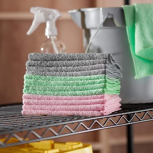 Amazon Basics Microfiber Cleaning Cloths, Ultra-Soft 24-Pack, Green/Gray/Pink