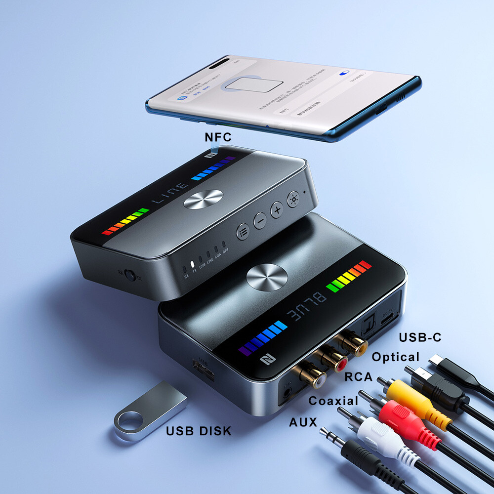 NFC Bluetooth Transmitter Receiver Audio Adapter 3.5mm/AUX/RCA/Optical/USB DAC