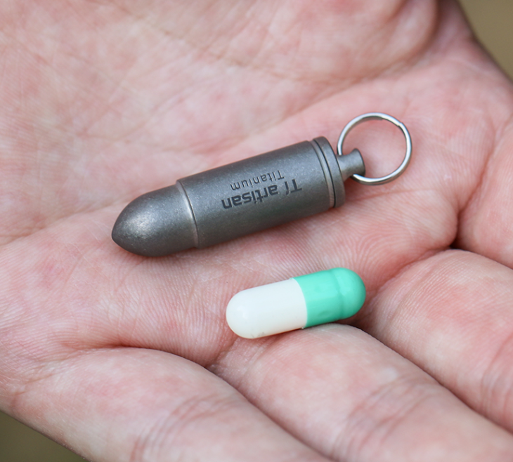 Titanium Pill Box Case Bottle Holder Container Organizer Keychain Portable Gift