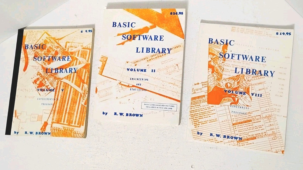 BASIC Software Library Vol II, V, VIII- R.W. Brown Programming Set Vintage