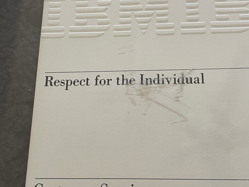 Vintage IBM Computer Framed Basic Beliefs Embossed Values Sign Document