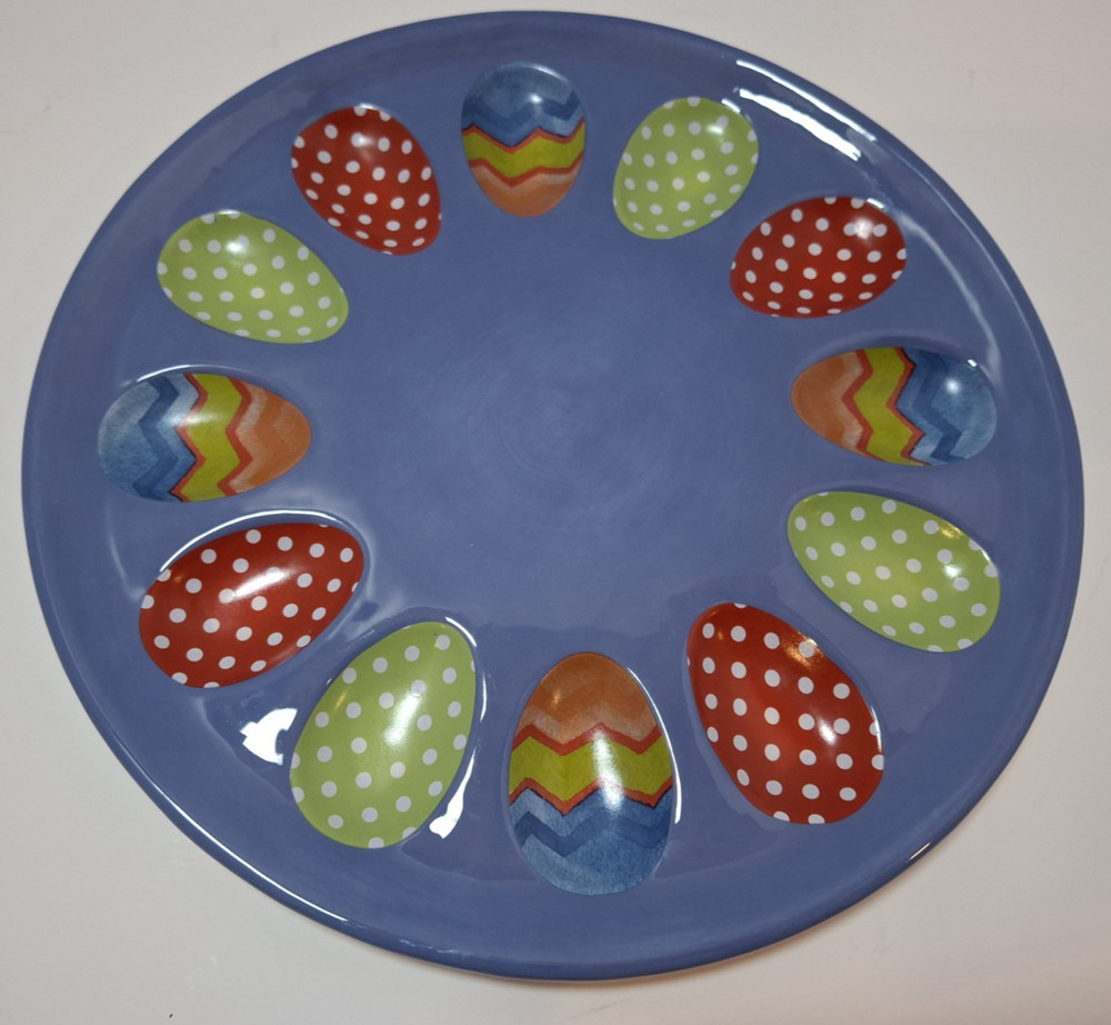 Harry & David 2008 Easter Egg/Deviled Egg Platter Ceramic Porcelain 12 Egg Beds