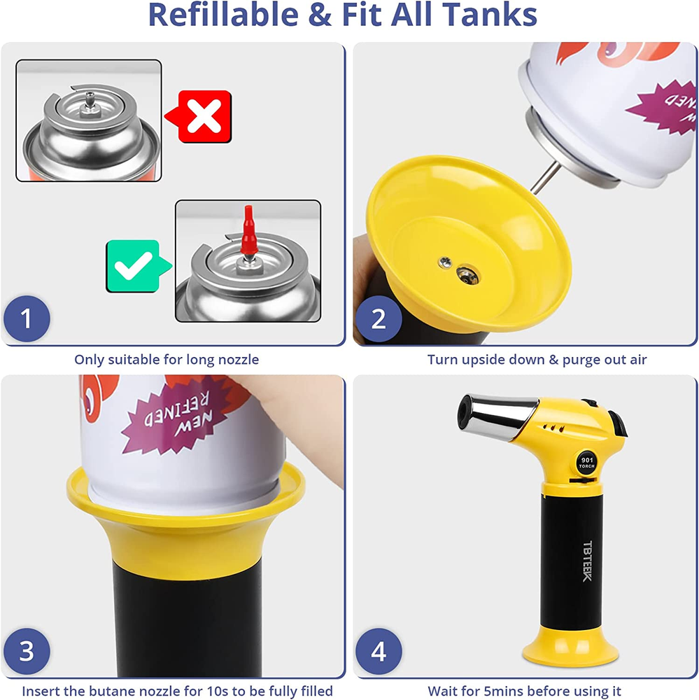 Butane Torch Refillable Kitchen Safety Lock Adjustable Flame Handheld Cooking Li