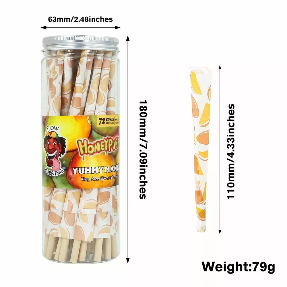 HONEYPUFF Classic King Size Yummy Mango Flavored Pre Rolled Cones 72 Pack