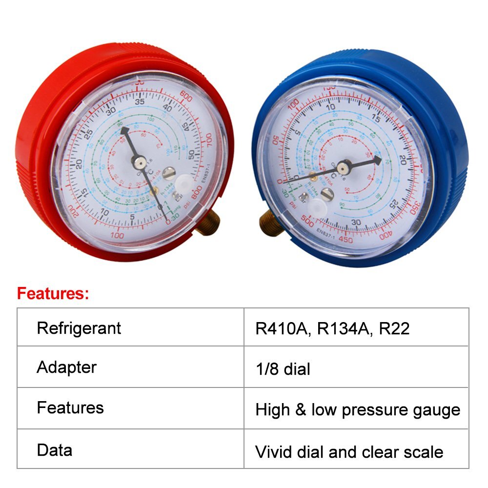 2 PCS REPLACEMENT MANIFOLD PRESSURE GAUGES SET HIGH & LOW SIDE AIR CONDITIONER