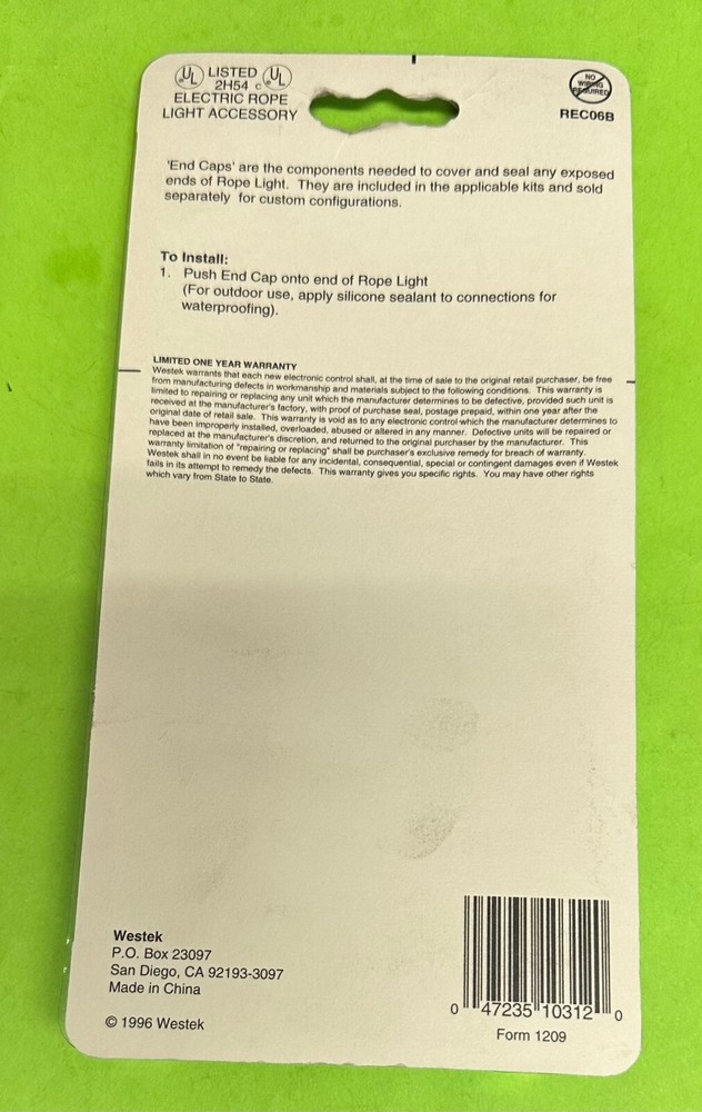 WESTEK REC06B 6-Pack End Caps for Rope Lighting White