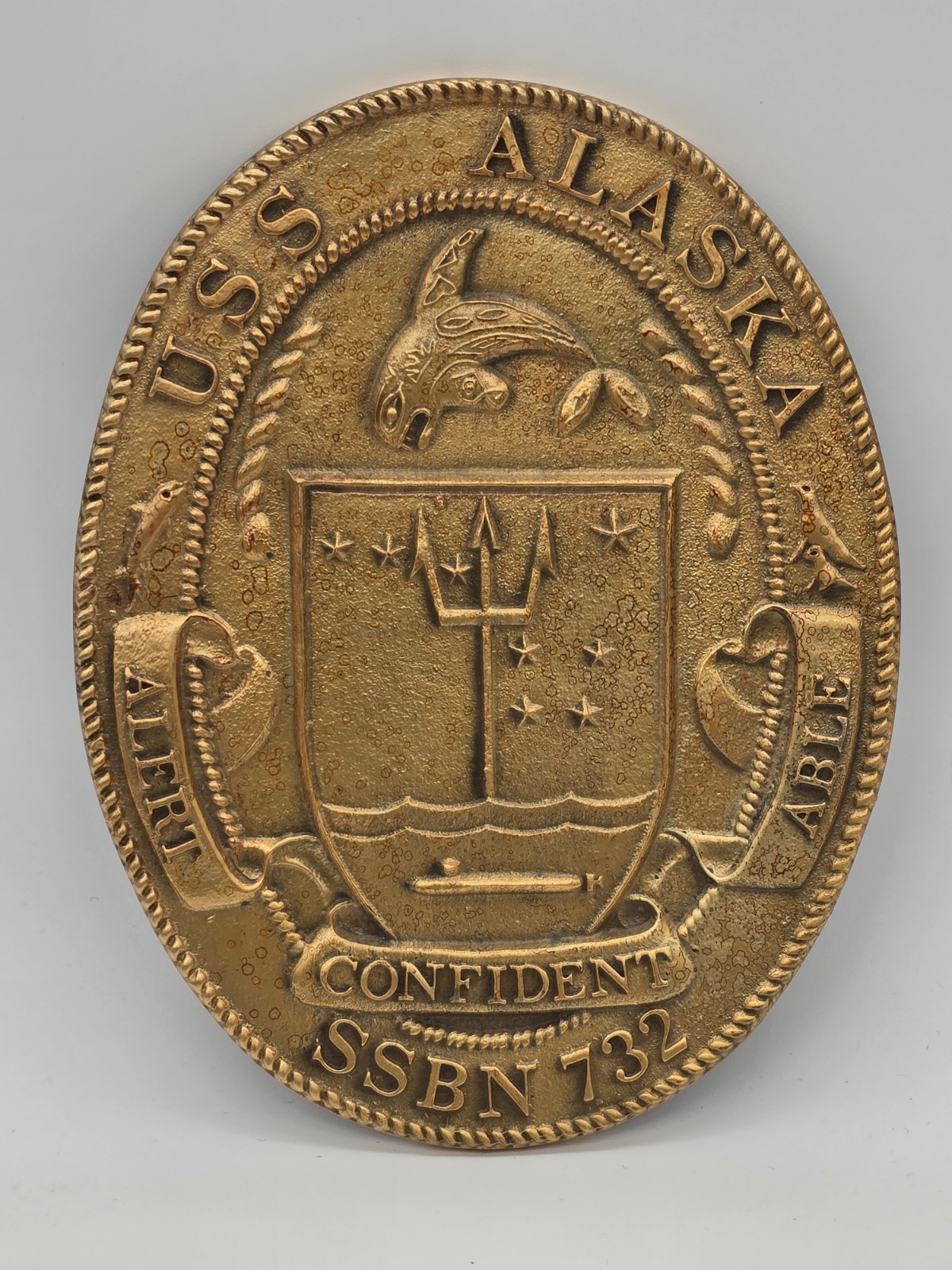 USS Alaska SSBN-732 Ohio Class Submarine Brass Command Crest Plaque US Navy