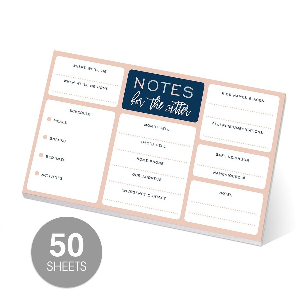 Babysitter Notepad - 50 Pages with Sticky Note Adhesive on Back