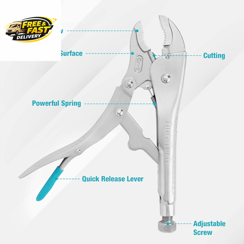 10-Inch Locking Pliers, Premium Cr-V Construction, Curved Jaw Locking