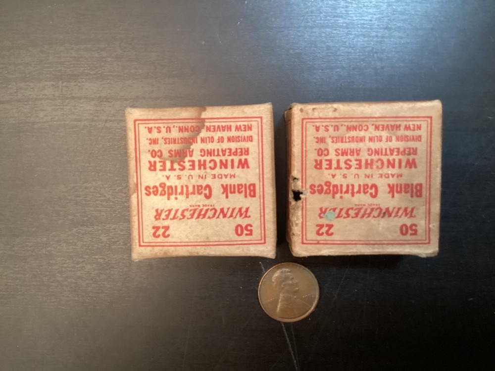 2 Small Winchester 22 Blank Cartridges Paper Boxes Empty