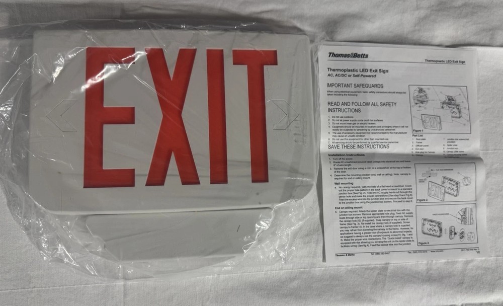 Thermoplatic LED exit sign AC, AC/DC or Self Powered