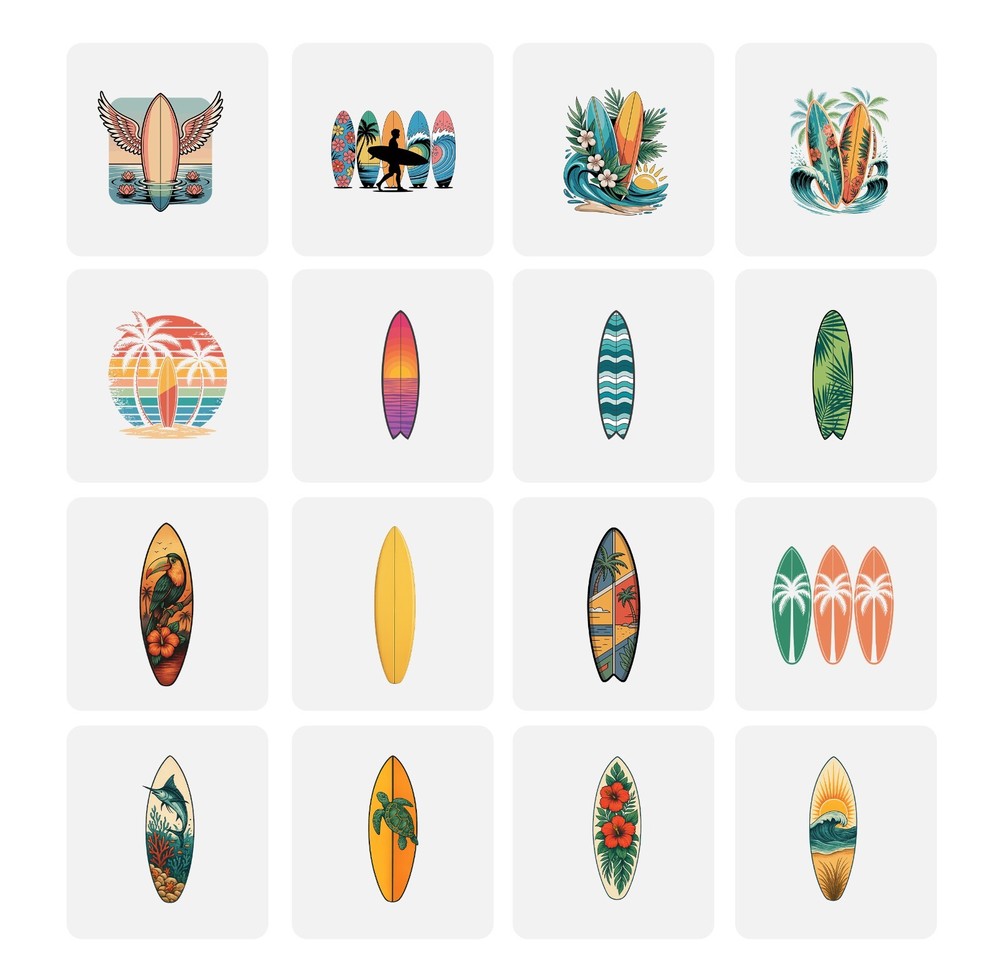 Surfboard Clipart Bundle, Tropical Surfboard Illustrations, Beach, Wave, Hawaii,