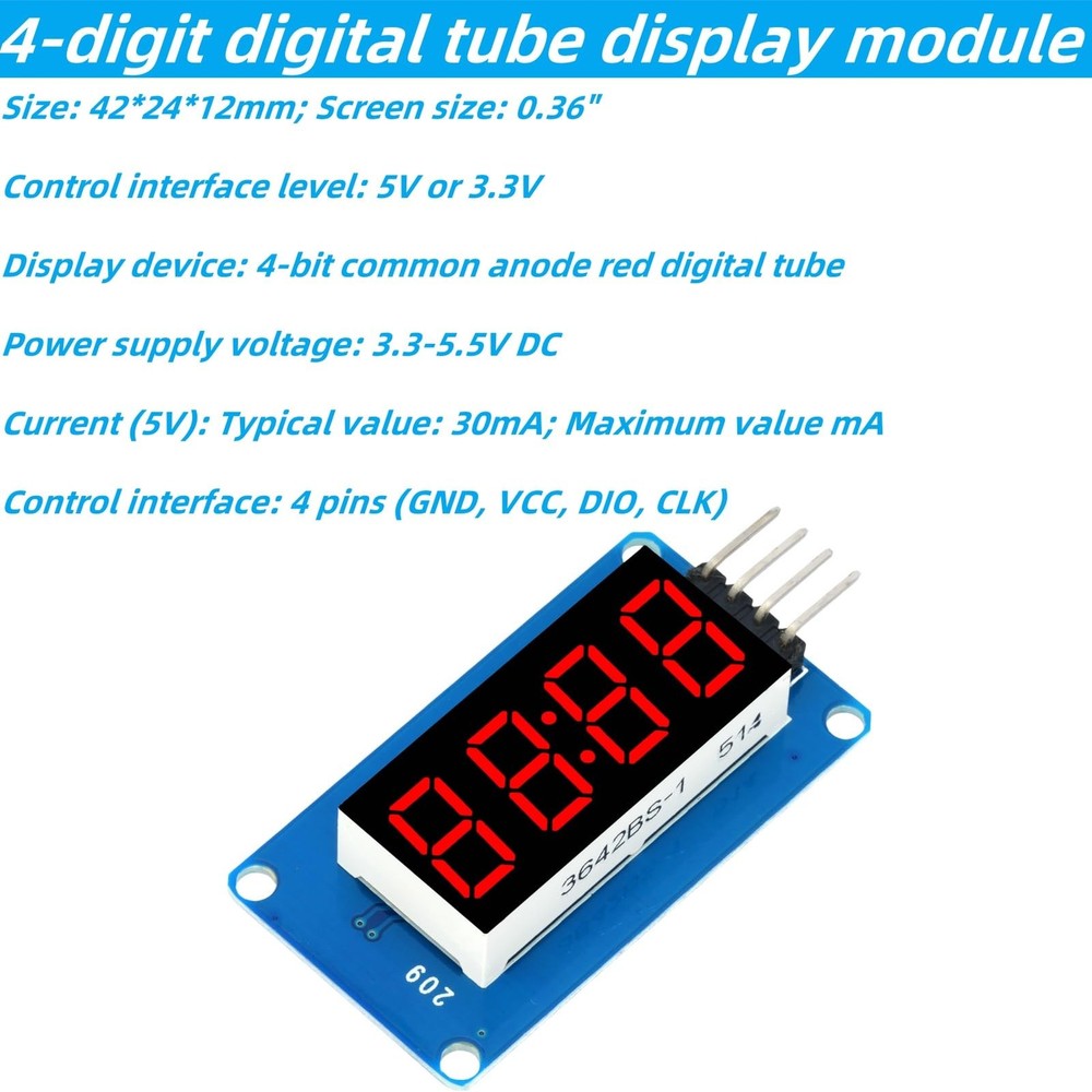 10Pcs 4 Digit 7 Segment Digital Tube LED Display LED Brightness Adjustable Co...