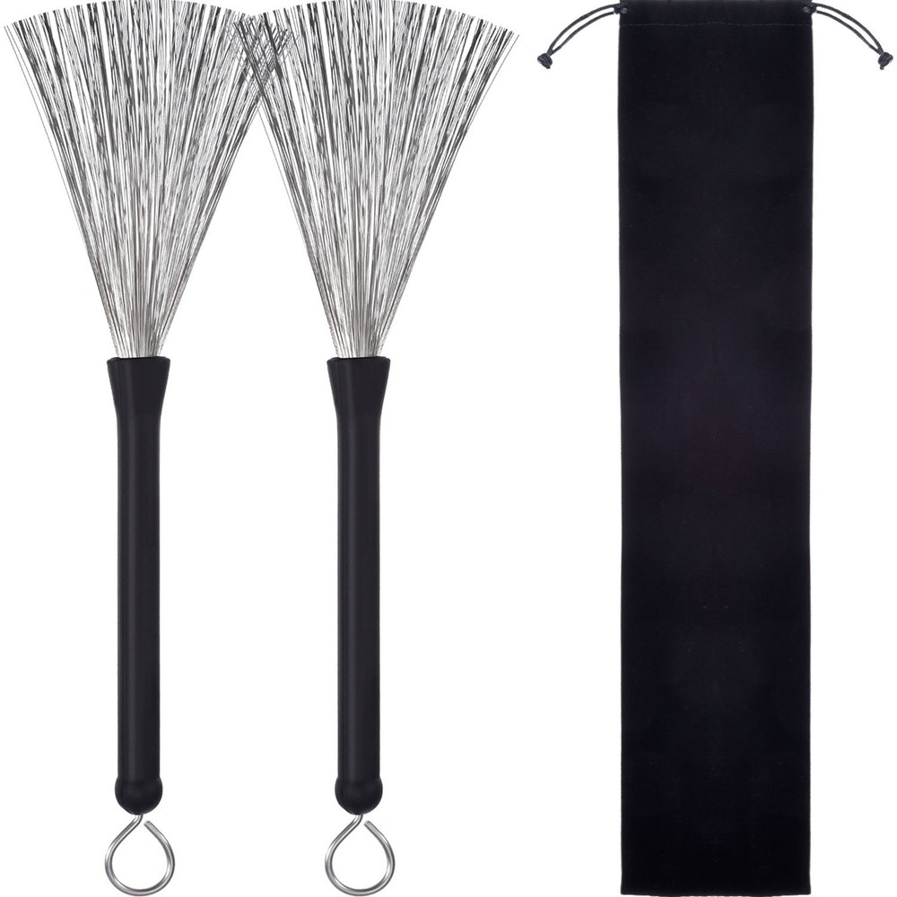 Pangda 1 Pair Drum Brushes Retractable Wire Drums Sticks Black