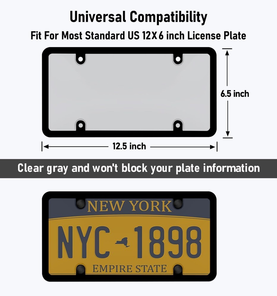 2X Unbreakable License Plate Covers+Frames Auto Tag Shield Protector Front Rear