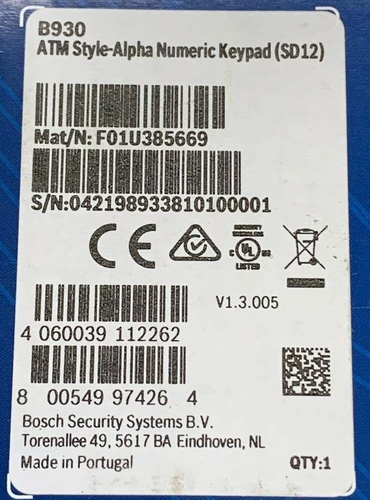 Bosch B930 Text Keypad with Soft Keys "SEALED"