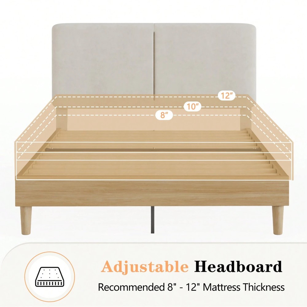 Wood Platform Bed Frame Adjustable Upholstered Head Board Twin/Full/Queen