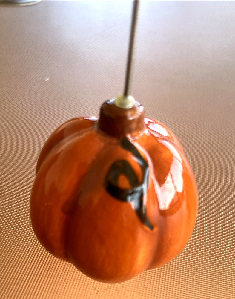 Ceramic Glazed Pumpkin Picture Recipe Note Holder Display Fall Thanksgiving 2-pc