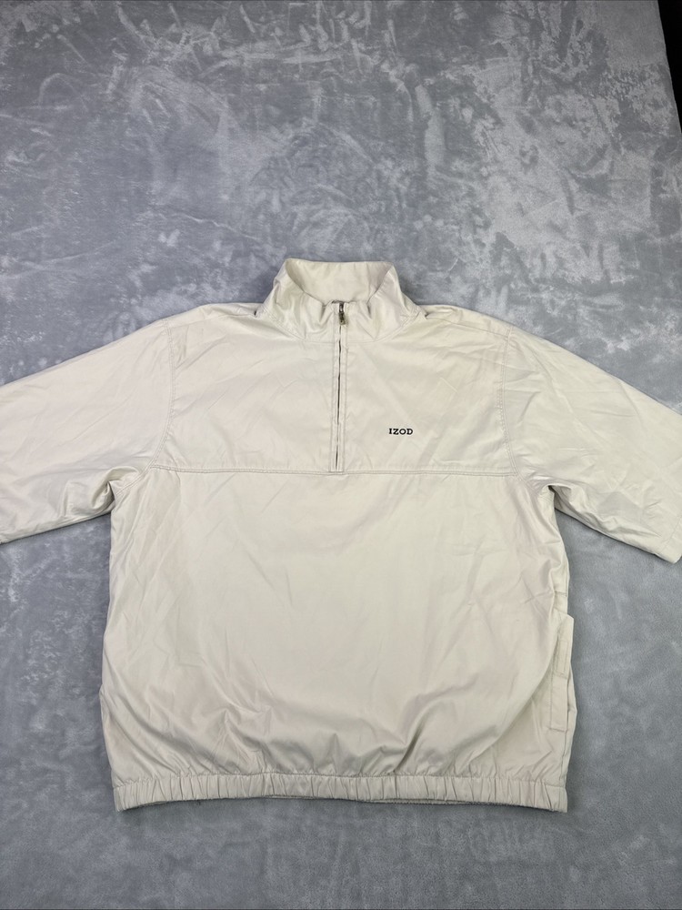 IZOD Pullover Windbreaker Mens L Short Sleeve Half Zip Performance Golf Beige