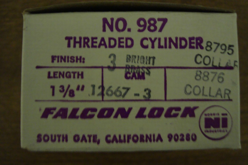 FALCON LOCK CYLINDER #987 FOR IC LESS CORE,BRIGHT BRASS