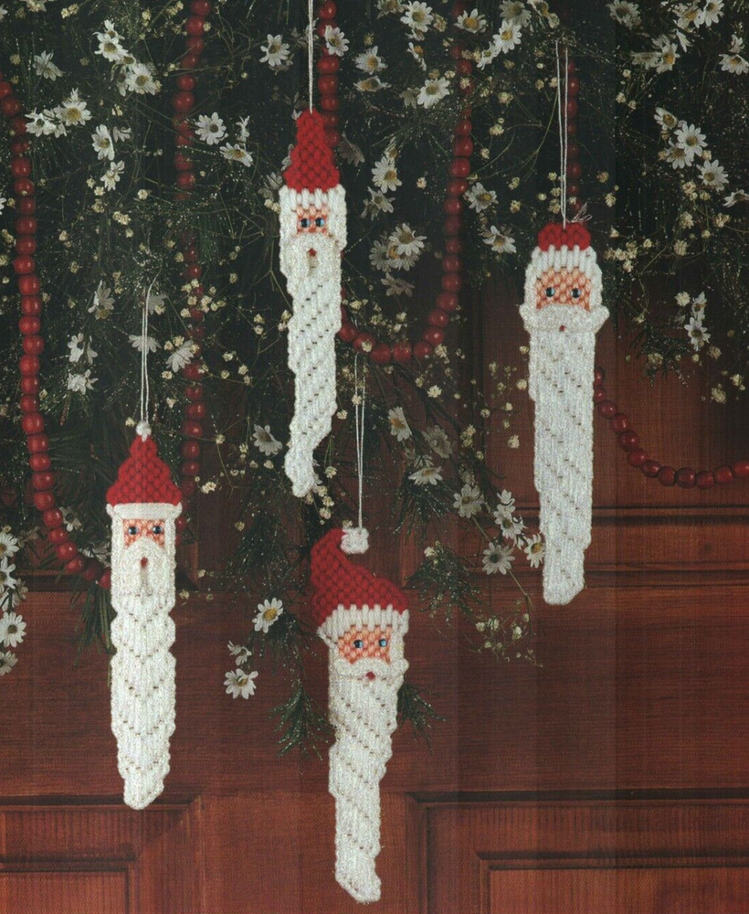 4 ICICLE SANTAS CHRISTMAS ORNAMENTS PLASTIC CANVAS PATTERN INSTRUCTIONS HTF