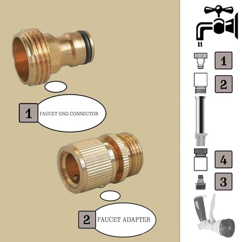 Garden Hose Quick Connector, Solid Brass 3/4 Inch GHT Thread Garden 4 Set